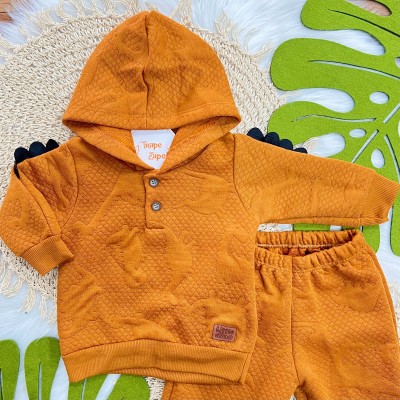 Conj. Blusa Dino com Capuz e Calça Matelasse - Ferrugem